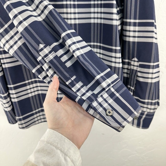 Untuckit Delucca Button Long Sleeve Wrinkle Free Shirt Size 3XL Navy White Plaid - Picture 2 of 8